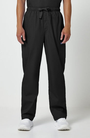 Cherokee Men's Drawstring Cargo Scrub Pant CK4000 in Black, front view