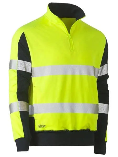 Bisley Taped Two Tone Hi Vis Contrast Stretchy 1/4 Zip Pullover BK6817T Bisley Workwear