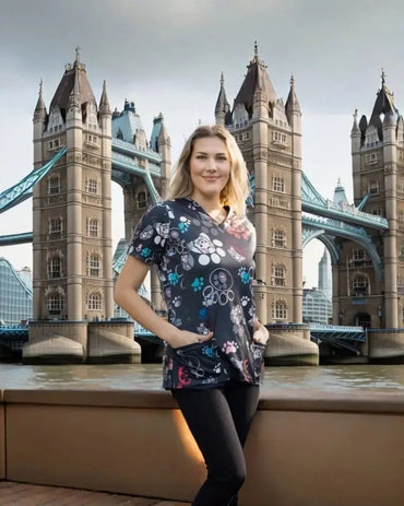 Softies Women's Dog Paw's Slim Fit Fun Scrub Top DPOT01 Simply Scrubs Australia