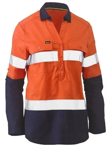 Bisley Women's Taped Hi Vis Stretch V-neck Closed Front Shirt BLC6064T Bisley Workwear