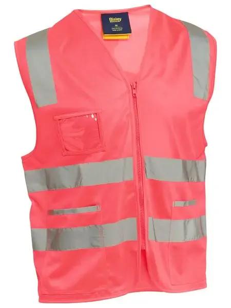 Bisley Workwear Taped Hi Vis Safety Vest BV0341T in Hi Vis Pink