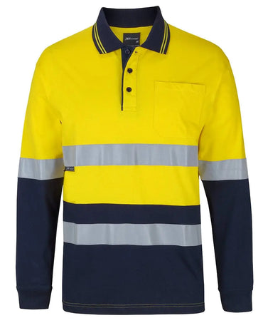 Hi Vis Day/Night Long Sleeve Cotton Polo 6DCPL in Yellow/Navy (UPF 50+)