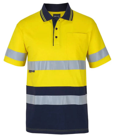 Hi Vis Day/Night Short Sleeve Cotton Polo 6DCPS in Yellow/Navy (UPF 50+)