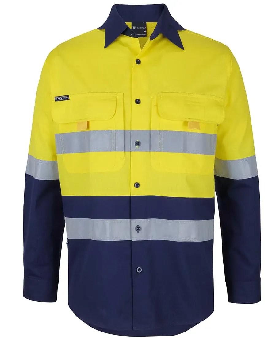 Hi Vis Taped Reflective Ripstop Long Sleeve Fishing Shirt 6DNRL in Yellow/Navy (UPF 50+)