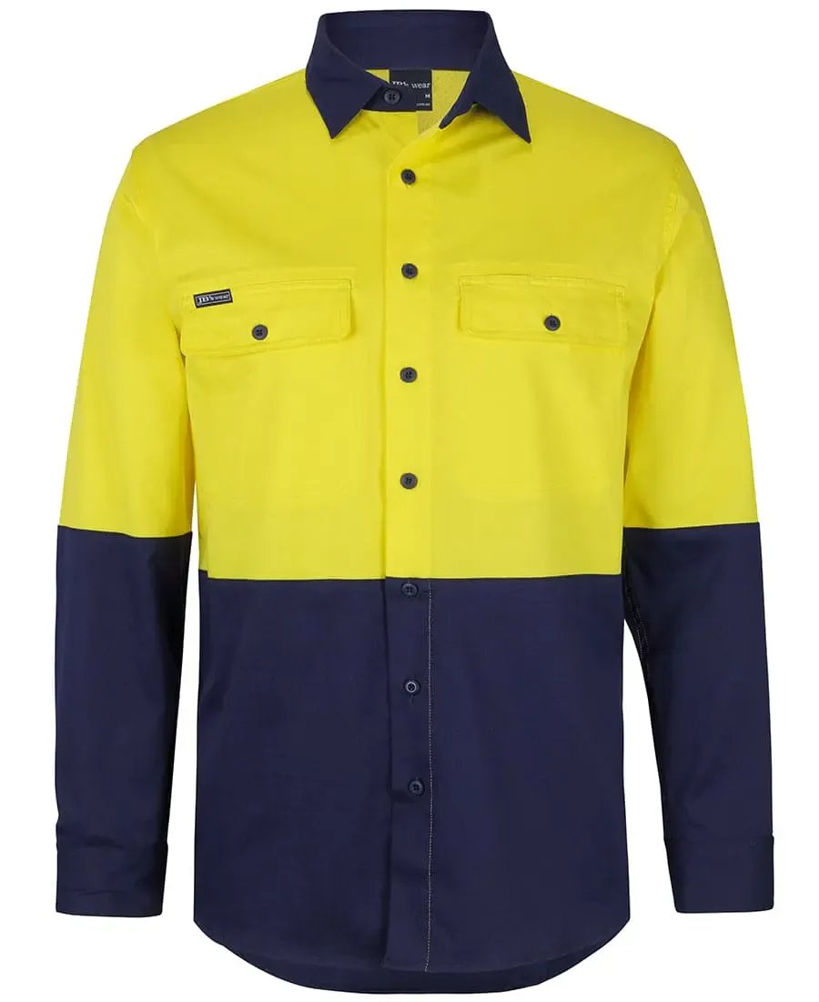 Hi Vis Long Sleeve Stretch Work Shirt 6HSWL in Yellow/Navy (UPF 50+)