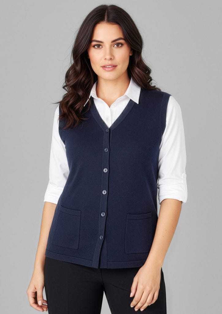BizCare Womens Button Front Knit Vest CK961LV
