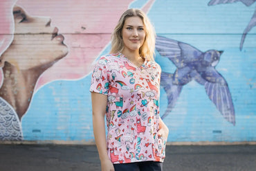 Softies Women's Lazy Lama Slim Fit Fun Scrub Top LMOT01 Simply Scrubs Australia