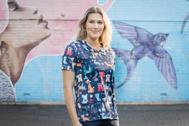 Softies Women's Doggy World Slim Fit Fun Scrub Top DWOT01 Simply Scrubs Australia