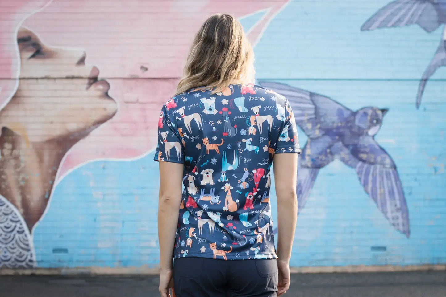 Softies Women's Doggy World Slim Fit Fun Scrub Top DWOT01 Simply Scrubs Australia