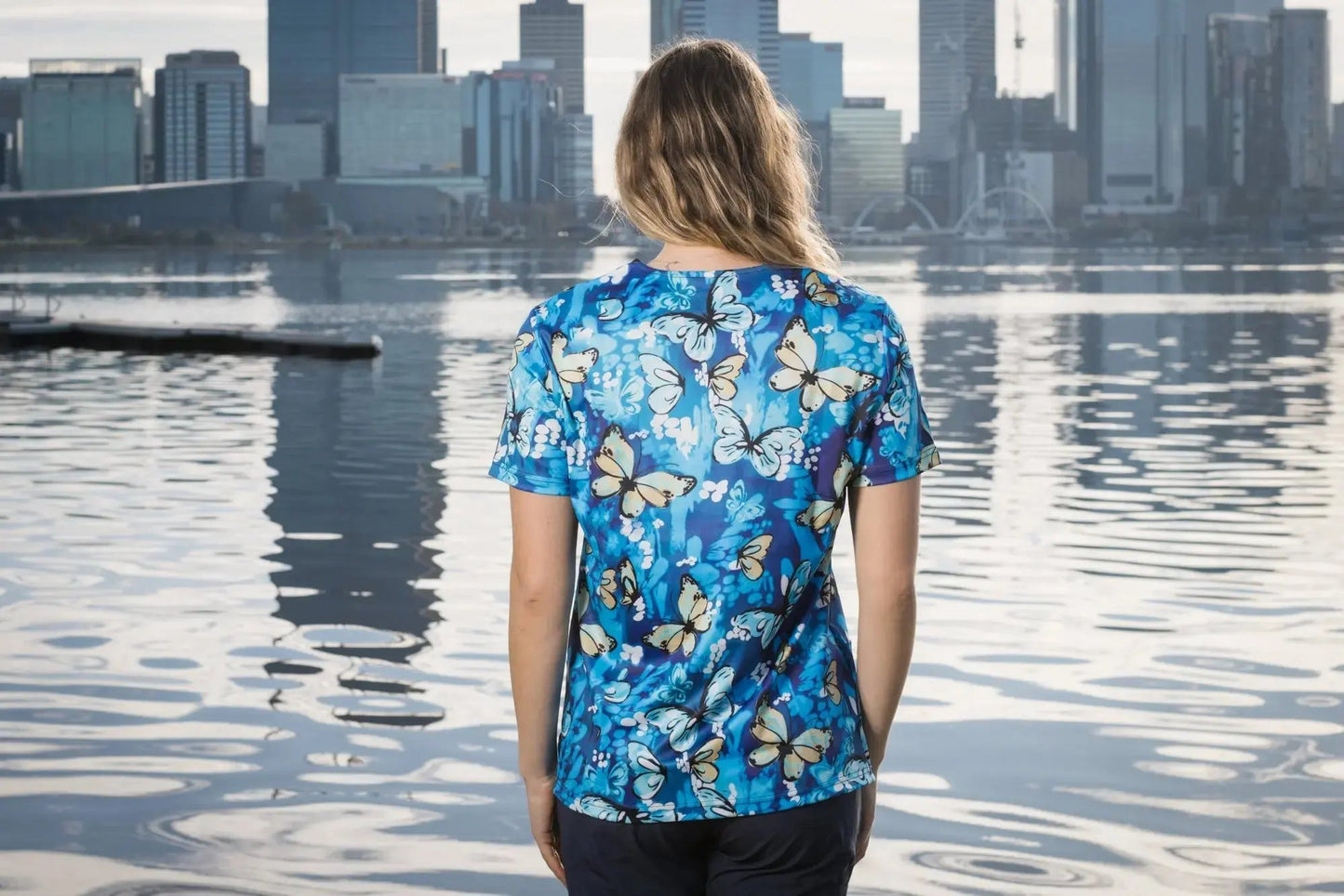 Softies Women's Butterfly Park Slim Fit Fun Scrub Top BPOT01  Simply Scrubs Australia