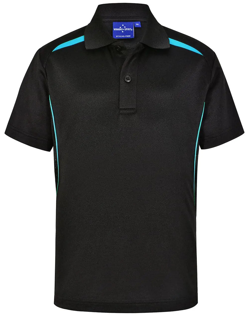 Winning Spirit Kid's Sustainable Poly/Cotton Polo Shirt PS93K Casual Wear Winning Spirit Black/Aqua 4K