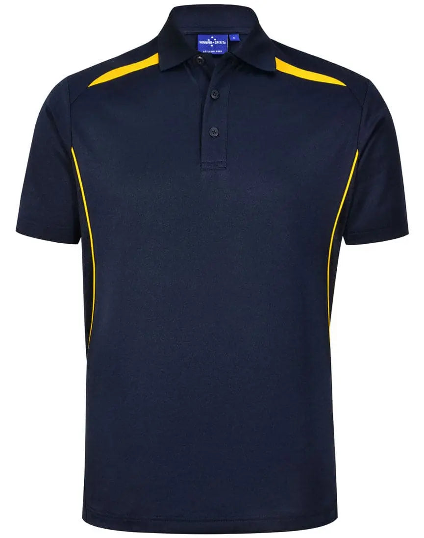 Winning Spirit Men's Sustainable Poly-Cotton Contrast Polo Shirt PS93 Casual Wear Winning Spirit Navy/Gold XS