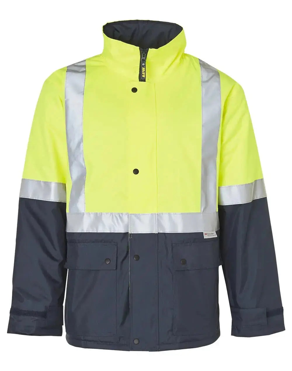 Two-tone Hi Vis Rain Proof Jacket With Quilt Lining SW28A in Yellow/Navy