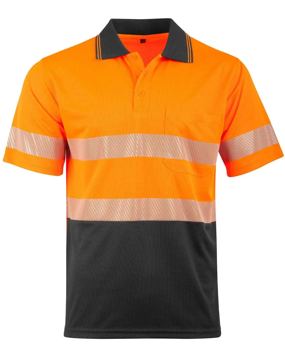 Unisex Cool Dry Segmented Tapes Hi Vis Short Sleeve Polo Shirt SW85 Work Wear Australian Industrial Wear Orange/Charcoal 2XS