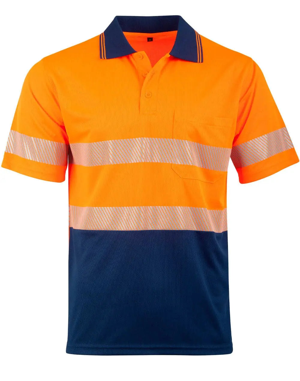 Unisex Cool Dry Segmented Tapes Hi Vis Short Sleeve Polo Shirt SW85 Work Wear Australian Industrial Wear Orange/Navy 2XS