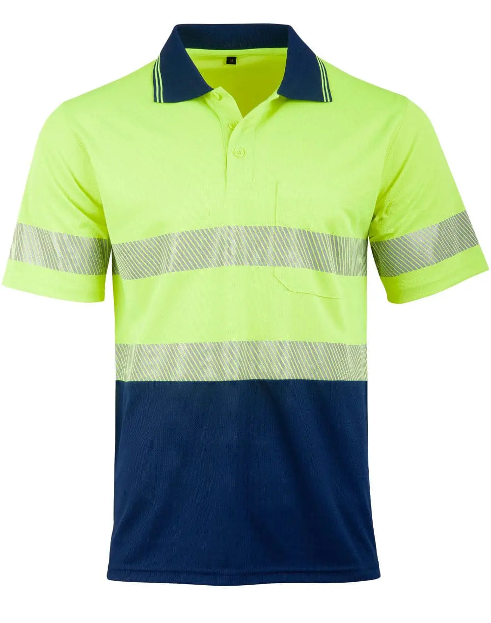 Unisex Cool Dry Segmented Tapes Hi Vis Short Sleeve Polo Shirt SW85 Work Wear Australian Industrial Wear Yellow/Navy 2XS