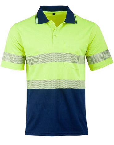 Unisex Cool Dry Segmented Tapes Hi Vis Short Sleeve Polo Shirt SW85 Work Wear Australian Industrial Wear Yellow/Navy 2XS