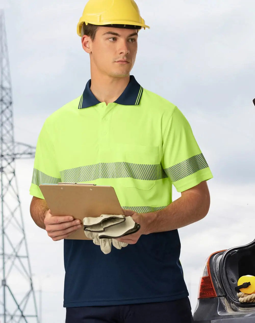 Unisex Cool Dry Segmented Tapes Hi Vis Short Sleeve Polo Shirt SW85 Work Wear Australian Industrial Wear