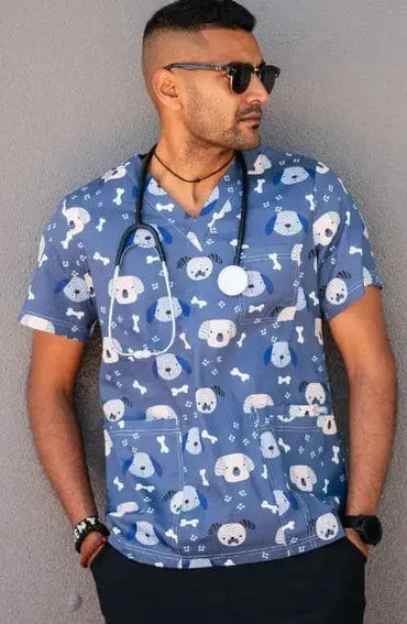 Softies Unisex Dog & Bone Scrubs Top DNBT01 Simply Scrubs Australia