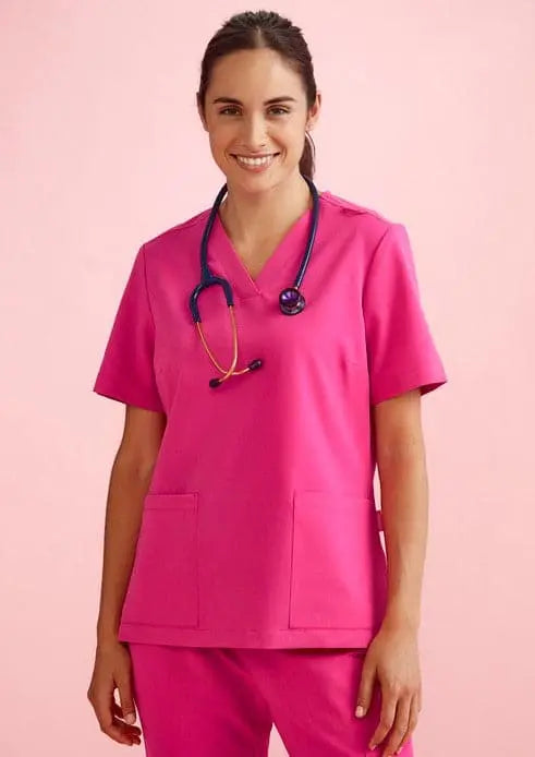 BizCare Women's V-Neck Pink Scrub Top CST245LS Biz Care