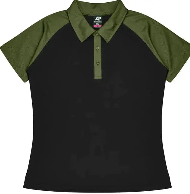 Aussie Pacific Manly Lady Polos 2318 Aussie Pacific BLACK/ARMY GREEN 6