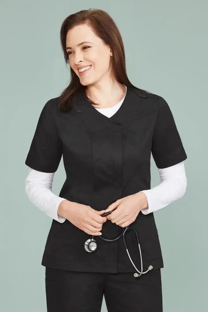 Biz Care Women's Beauty Therapist Tunic Scrub Top CST240LS in Black