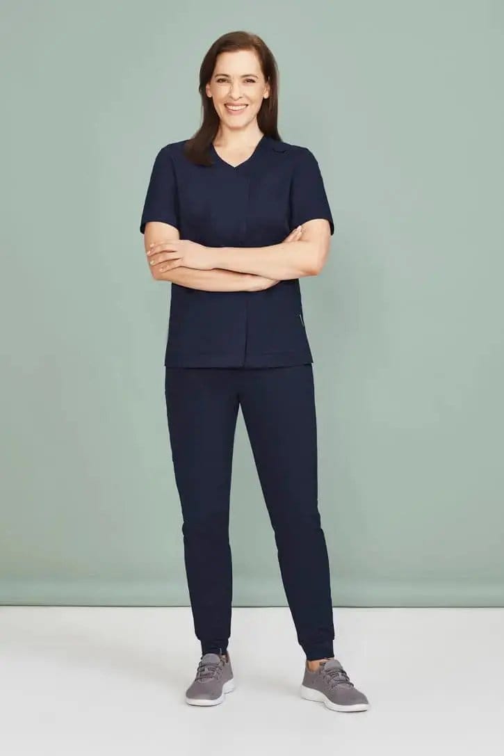 Biz Care Women's Beauty Therapist Tunic Scrub Top CST240LS in Midnight Navy