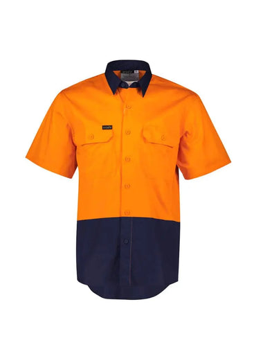 Syzmik Workwear Men's Hi Vis Short Sleeve Shirt ZW115 Work Wear Syzmik Orange/Navy XXS