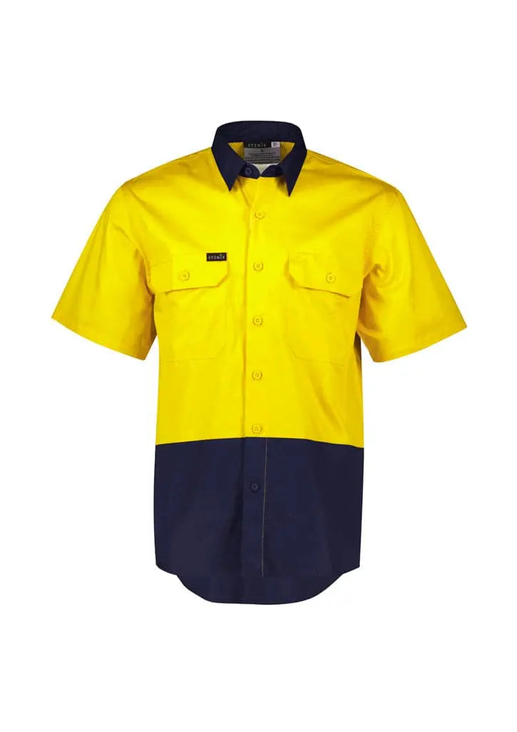 Syzmik Workwear Men's Hi Vis Short Sleeve Shirt ZW115 Work Wear Syzmik Yellow/Navy XXS