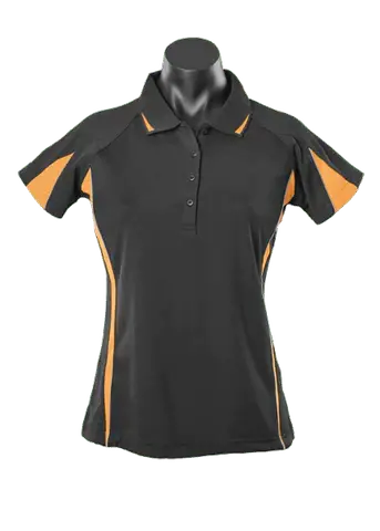 Aussie Pacific Eureka Ladies Polo Shirt 2304 Casual Wear Aussie Pacific Black/Gold/Ashe 8