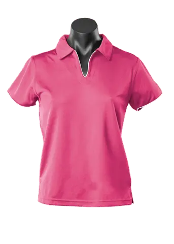 Aussie Pacific Ladies Yarra Polo Shirt 2302 Casual Wear Aussie Pacific Hot Pink/White 16-18