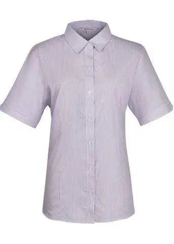 Aussie Pacific Ladies Henley Short Sleeve Shirt 2900S Corporate Wear Aussie Pacific White/Purple 4
