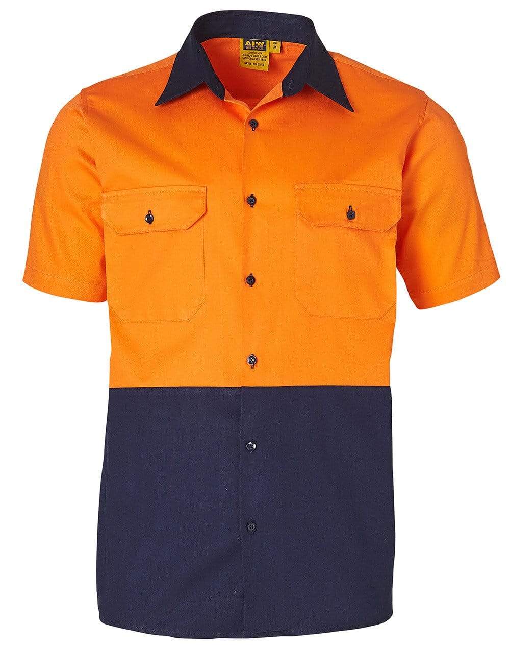 Cotton Drill Safety Shirt SW53 Work Wear Australian Industrial Wear S Fluoro Orange/Navy