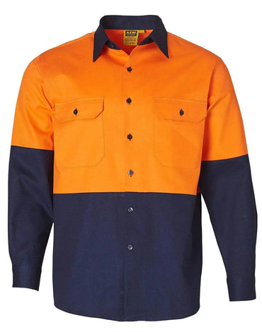 Cotton Drill Safety Shirt SW54 Work Wear Australian Industrial Wear S Fluoro Orange/Navy