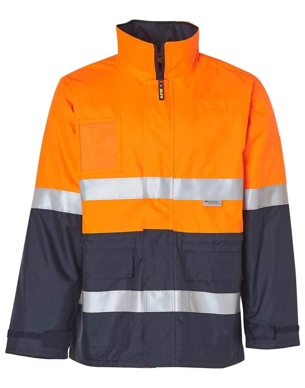 Hi-vis Long Line Jacket Polar With Fleece Lining SW50 Work Wear Australian Industrial Wear S Fluoro Orange/Navy