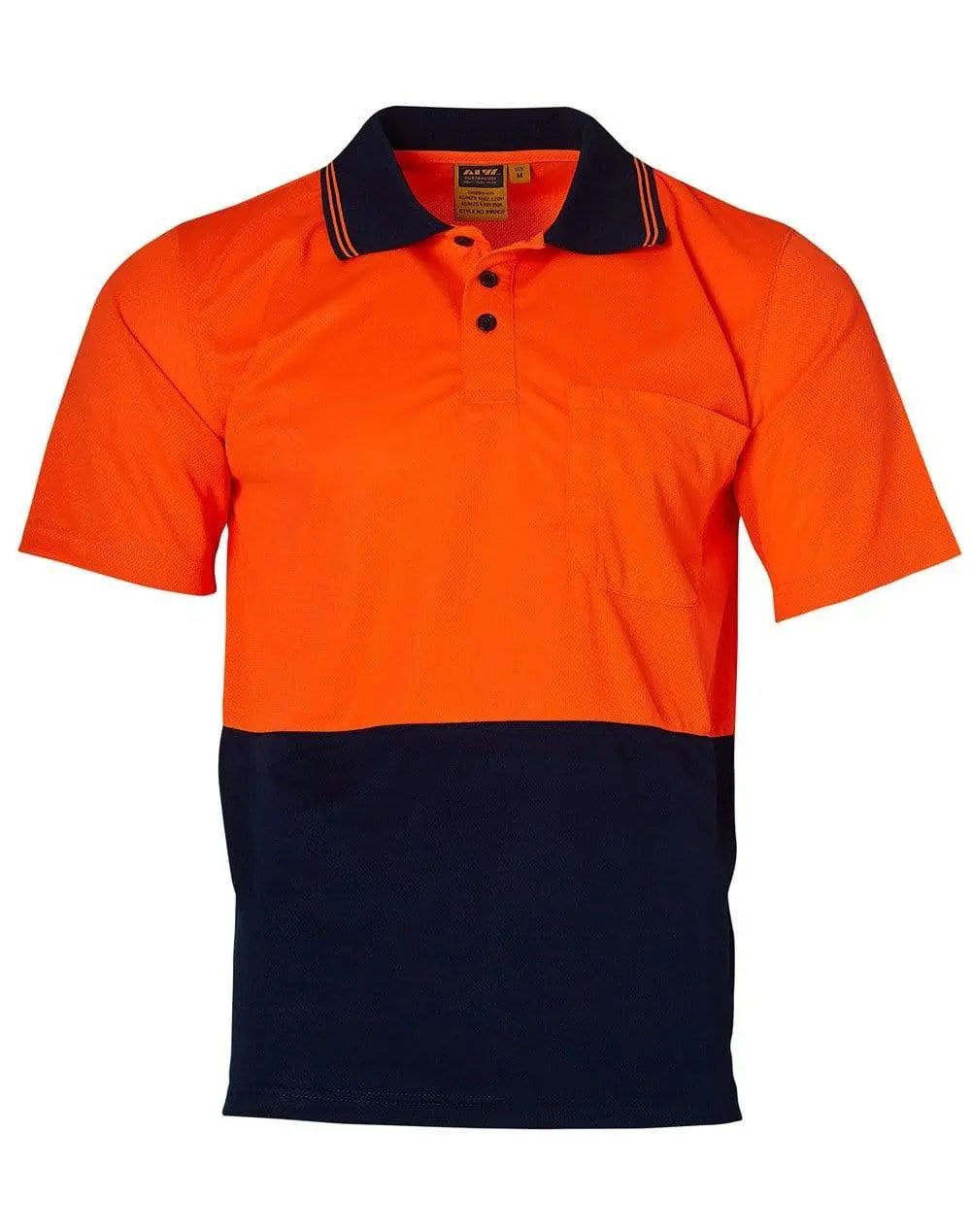 High Visibility Cooldry Short Sleeve Polo SW01CD Work Wear Australian Industrial Wear S Fluoro Orange/Navy