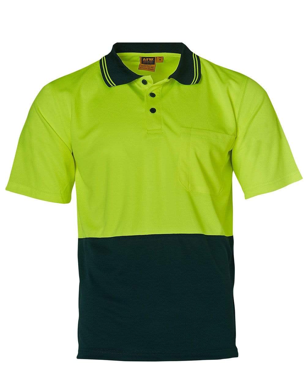 High Visibility Cooldry Short Sleeve Polo SW01CD Work Wear Australian Industrial Wear S Fluoro Yellow/Bottle