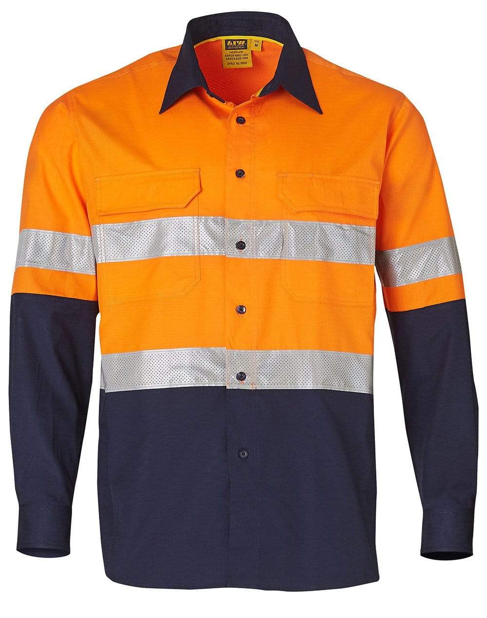 Long Sleeve Safety Shirt SW69 Work Wear Australian Industrial Wear 2XS Orange/Navy