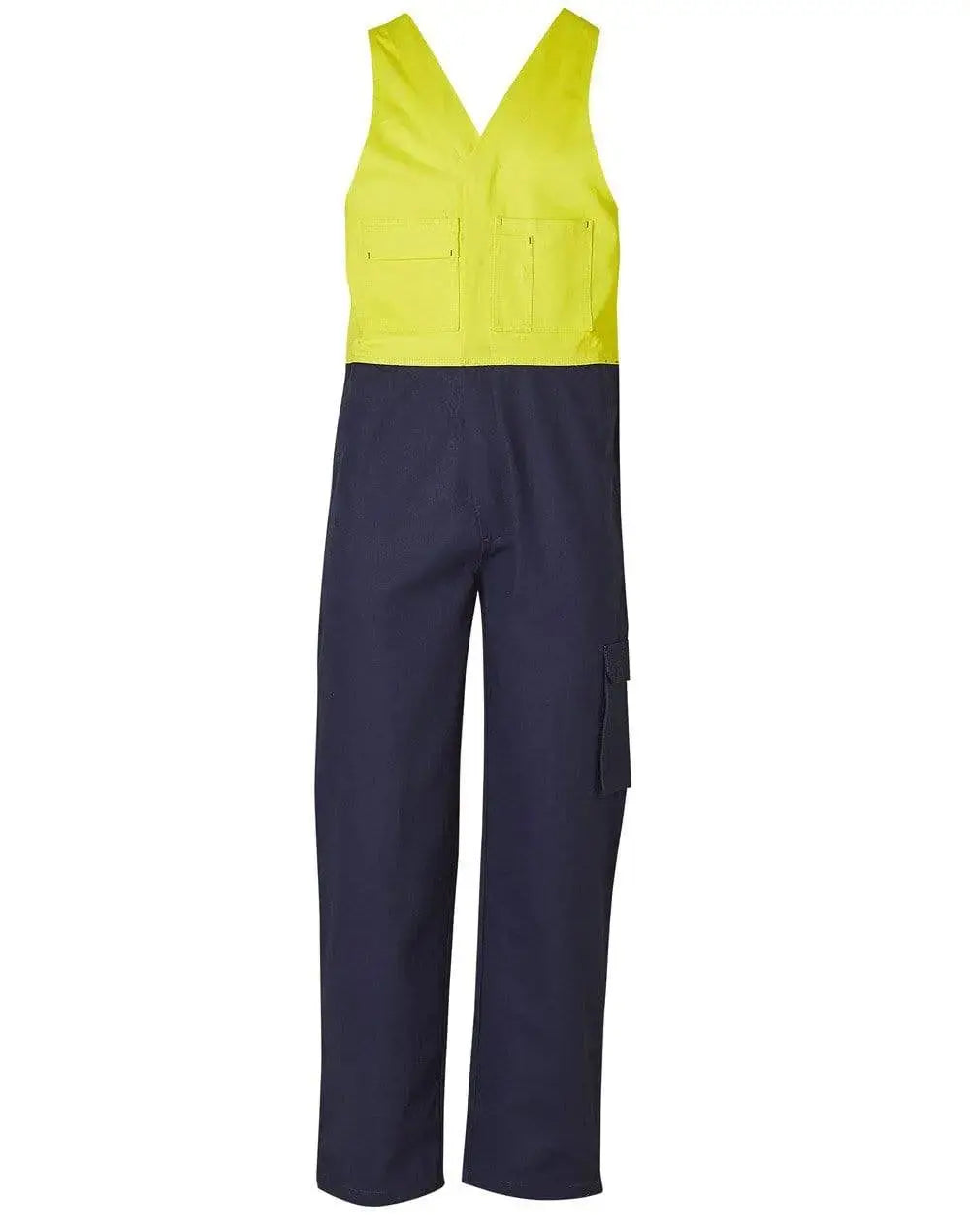 Men's Overall Stout Size SW202 Work Wear Australian Industrial Wear 87S Fluoro Yellow/Navy
