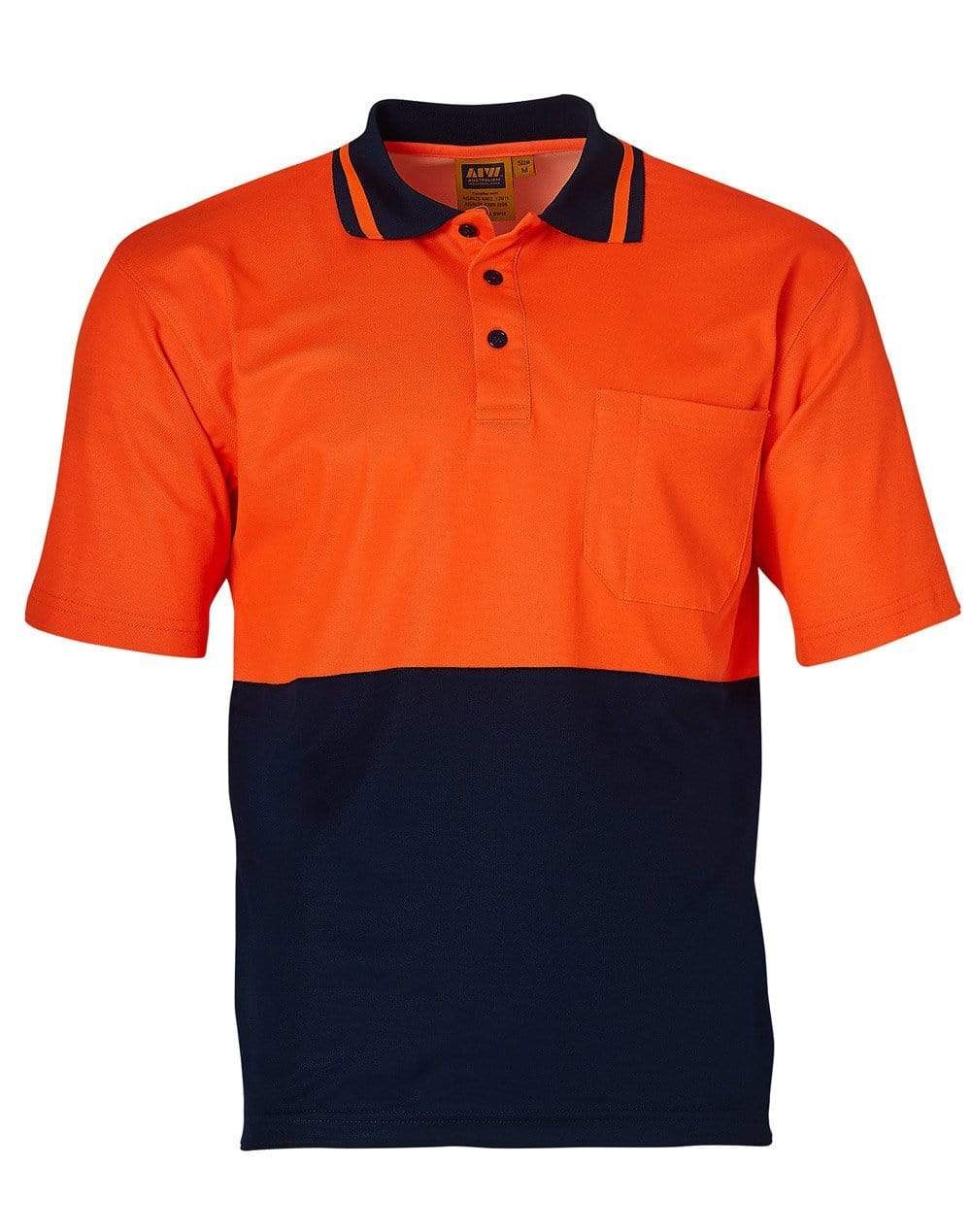 Safety Polo SW12 Work Wear Australian Industrial Wear S Fluoro Orange/Navy