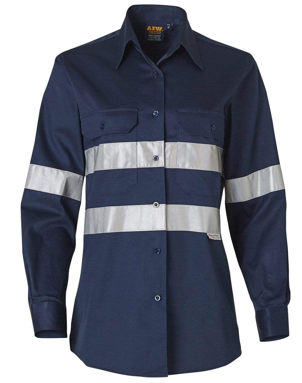 Women's Cotton Drill Work Shirt With 3m Tapes WT08HV Work Wear Australian Industrial Wear 8 Navy
