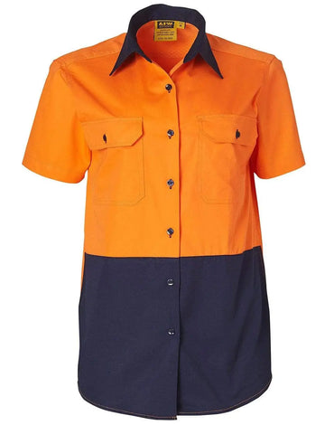 Women's Short Sleeve Safety Shirt SW63 Work Wear Australian Industrial Wear 8 Fluoro Orange/Navy