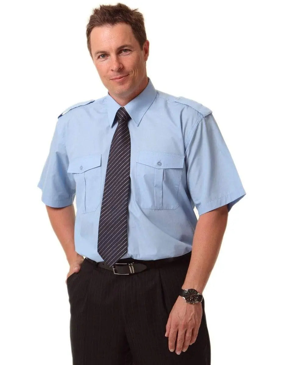 BENCHMARK Unisex Epaulette Short Sleeve BS06S Corporate Wear Benchmark Blue XXXS