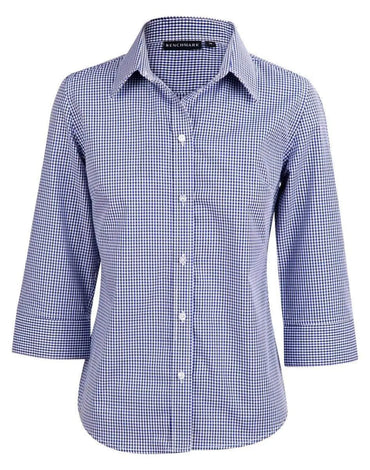 BENCHMARK Ladies’ Two Tone Gingham 3/4 Sleeve Shirt M8320Q Metro Workwear.