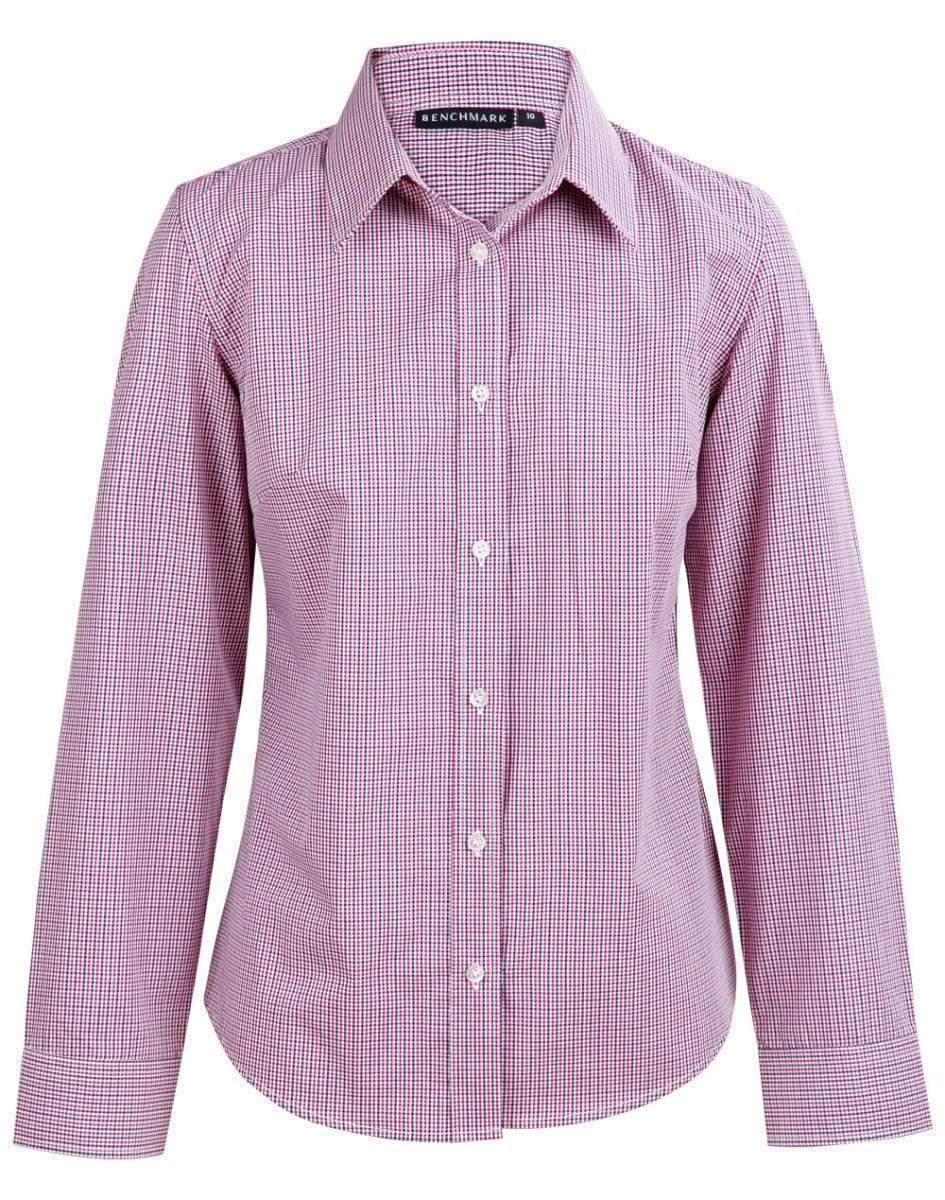 BENCHMARK Ladies’ Two Tone Mini Gingham Long Sleeve Shirt M8340L Corporate Wear Benchmark Black/White/Red 6