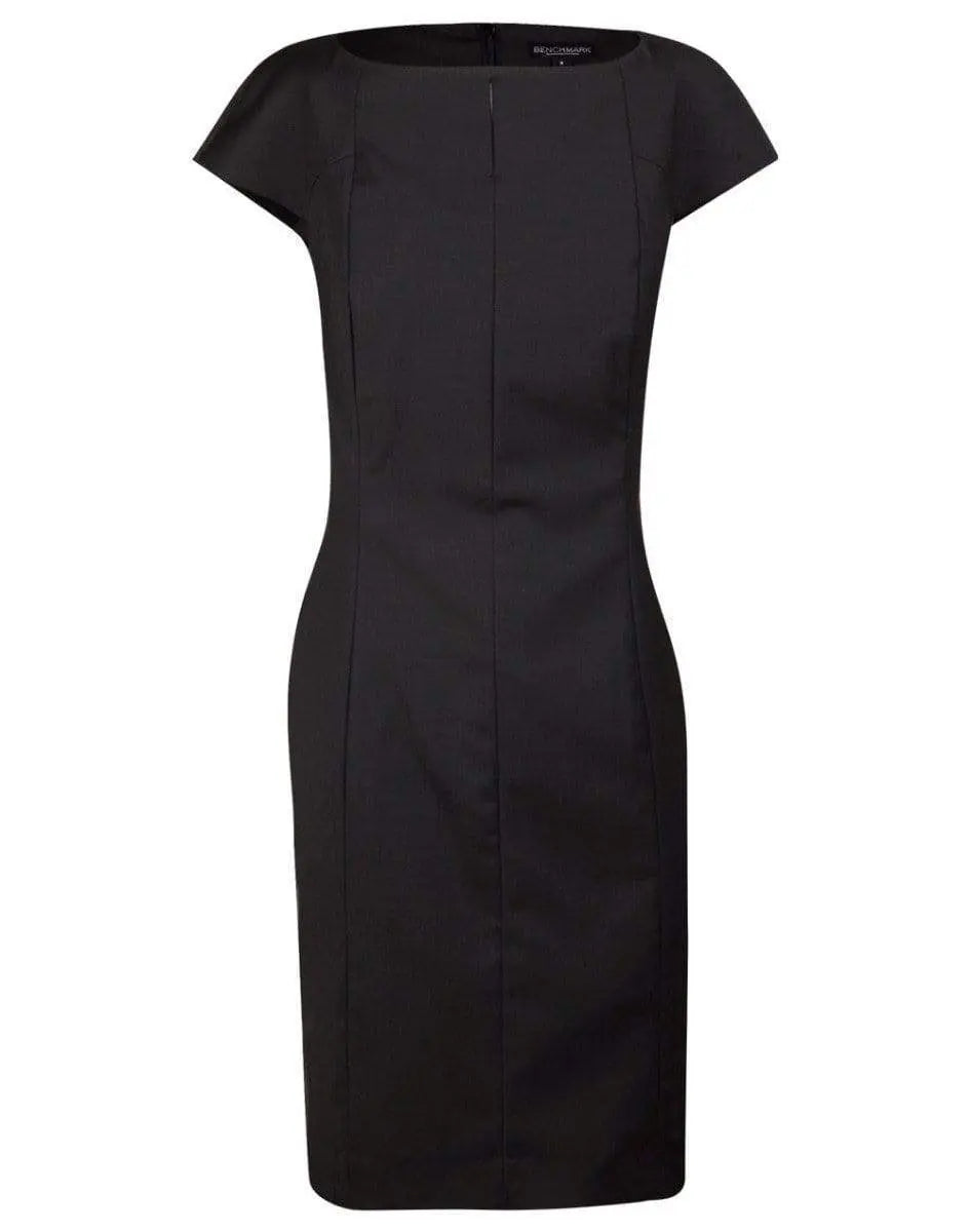 BENCHMARK Ladies’ Wool Blend Stretch Cap Sleeve Dress M9281 Corporate Wear Benchmark Charcoal 6