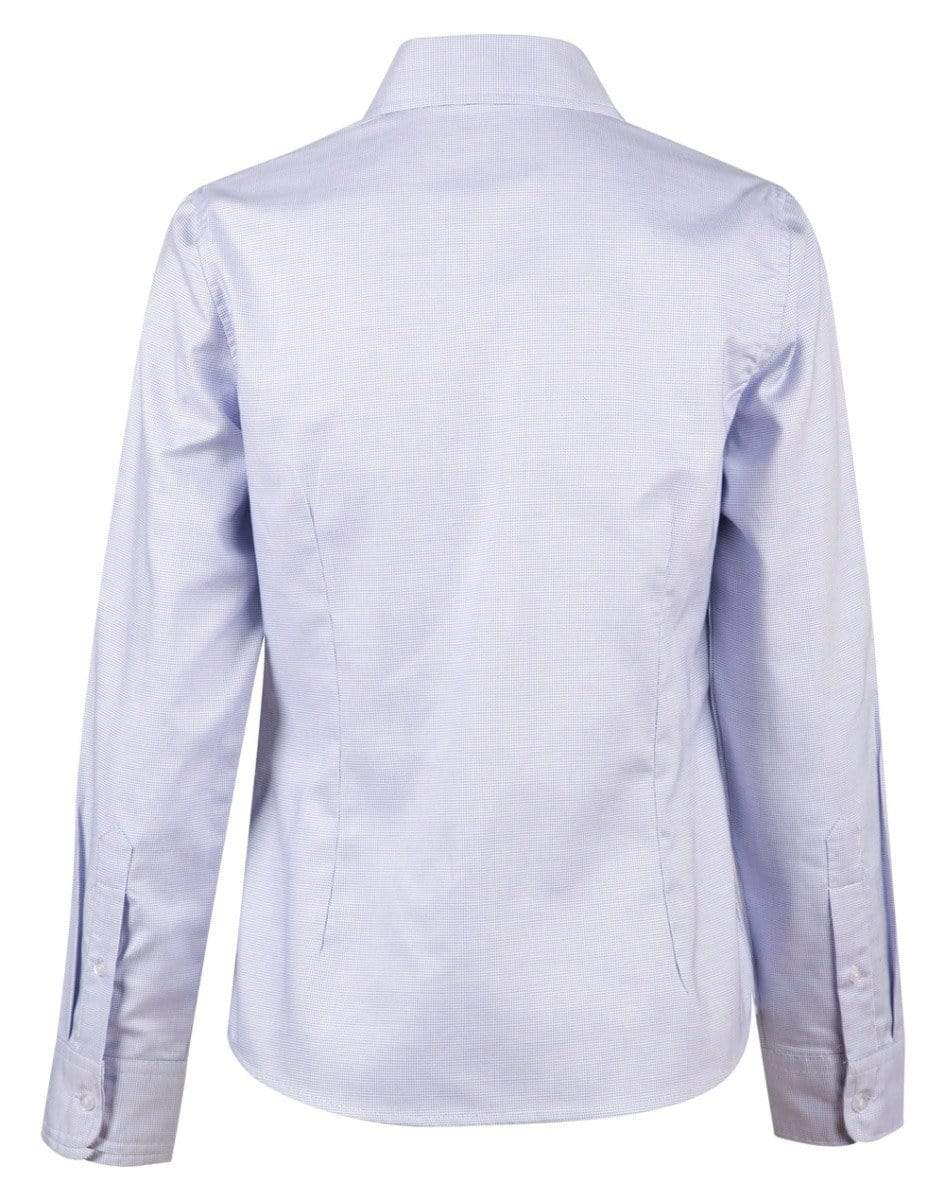 BENCHMARK Laides’ Dot Contrast Long Sleeve Shirt- white blue dot M8922 Corporate Wear Benchmark
