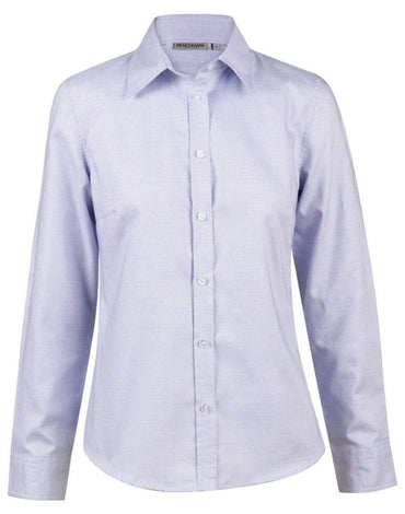 BENCHMARK Laides’ Dot Contrast Long Sleeve Shirt- white blue dot M8922 Metro Workwear.