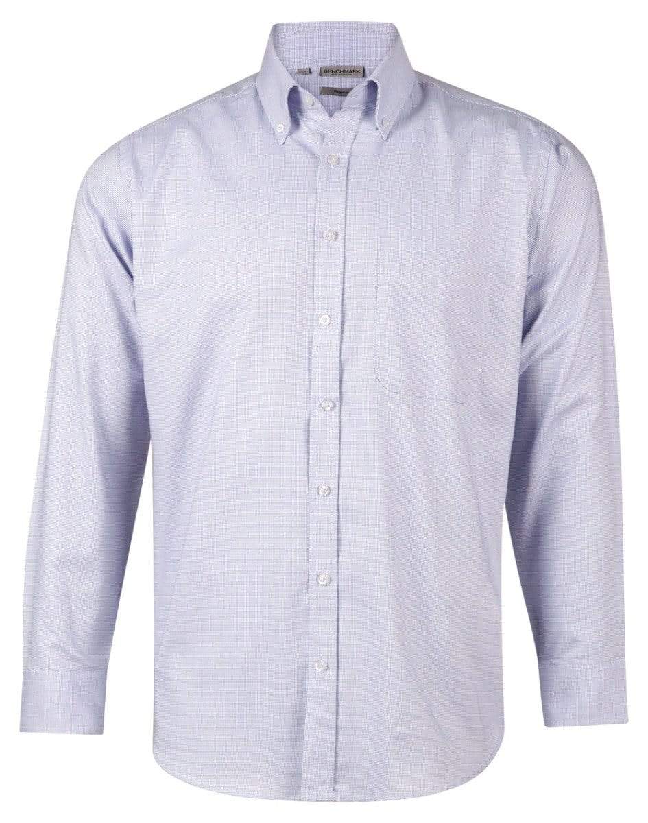 BENCHMARK Men's Dot Contrast Long Sleeve Shirt M7922 Corporate Wear Benchmark White/Blue Dot 38
