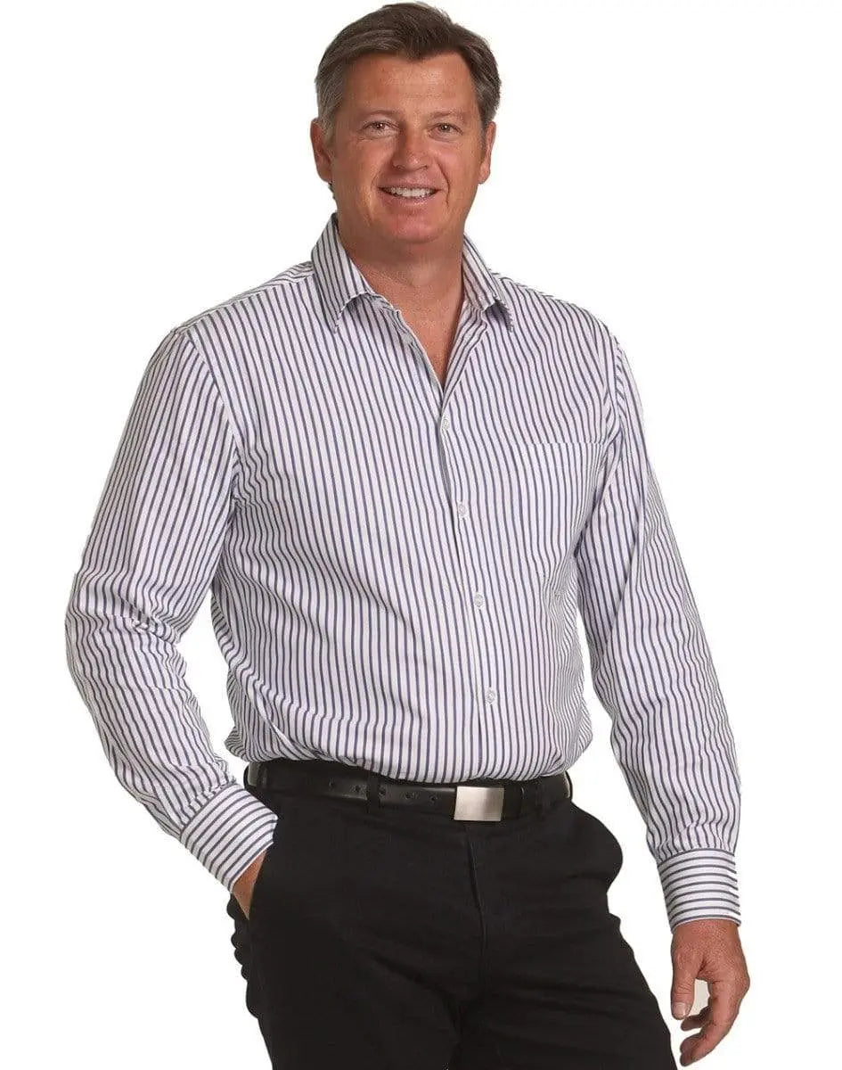 BENCHMARK Men's Executive Sateen Stripe Long Sleeve Shirt M7310L Corporate Wear Benchmark